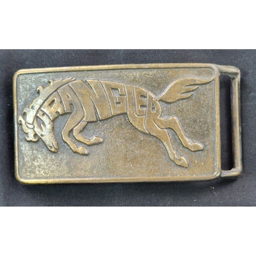 Vintage 1980s Wrangler Rodeo Brass Promotional Belt Buckle Rearing Horse